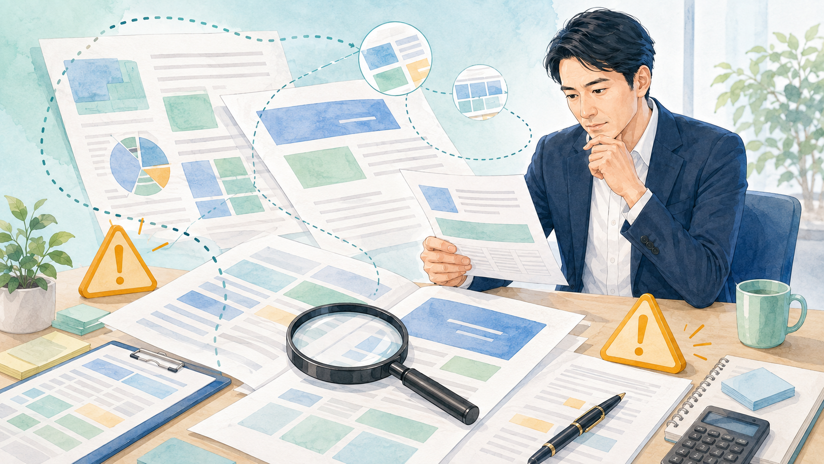 保険の提案内容や契約条件を慎重に確認するイメージ